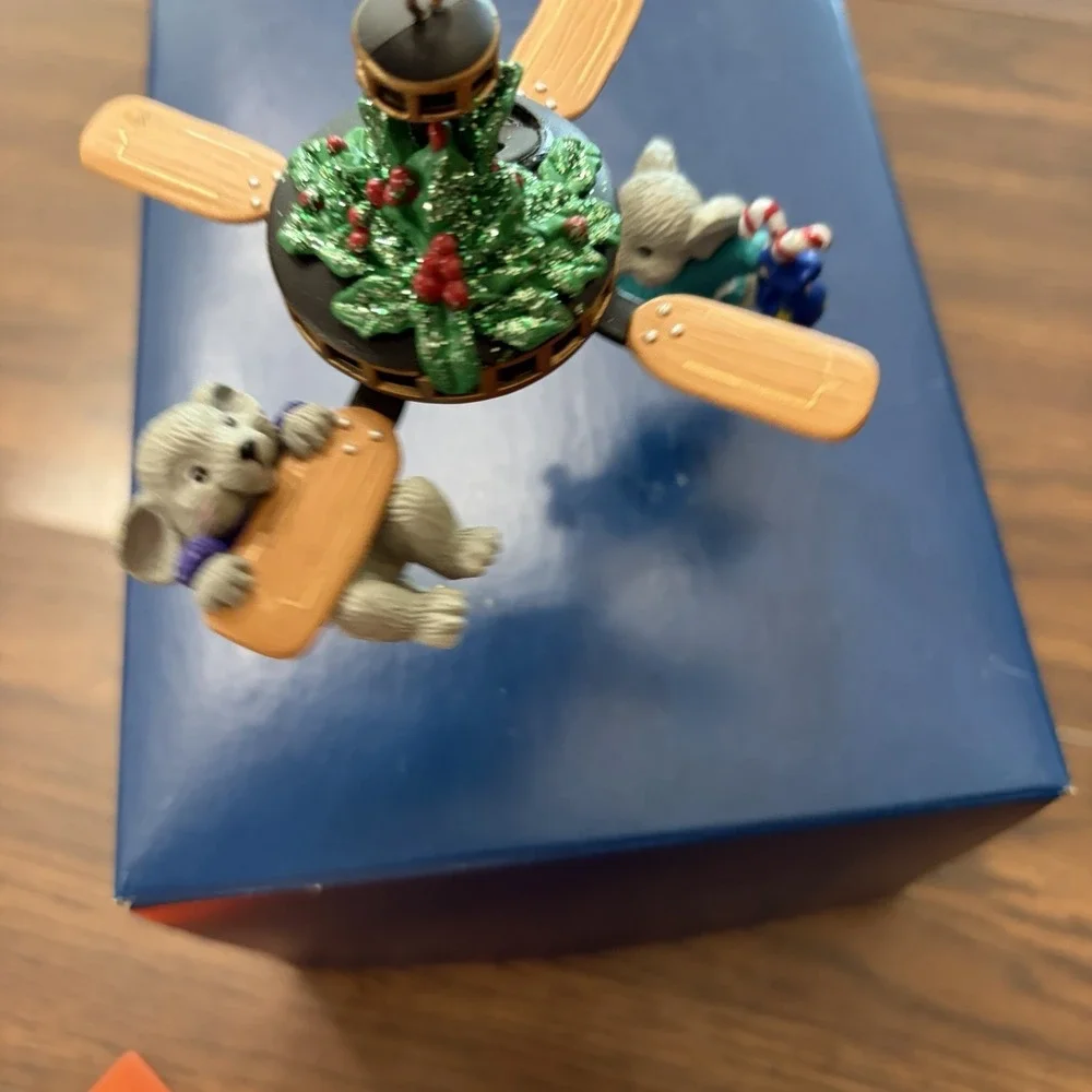 Vintage Enesco Ceiling Fan Christmas Ornament Mice Decorating
